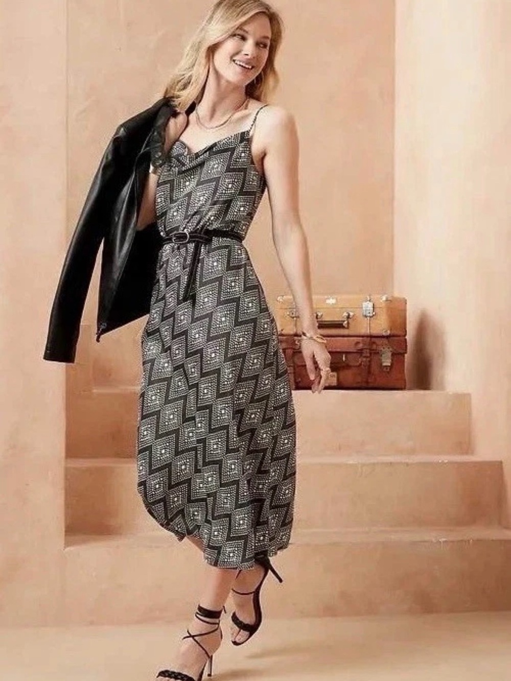 NWT | Sz L | Banana Republic Factory Satin Geometric Diamond Slip Dress Midi